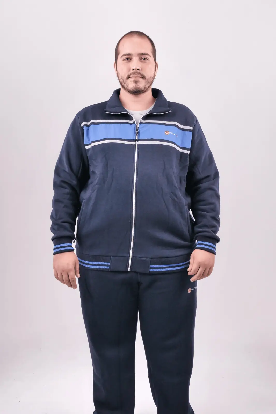 Büyük Beden Erkek 2XL-10XL 3 İplik Şardonlu Fermuarlı Dik Yaka Bol Paça Eşofman Takımı Ramon Miele