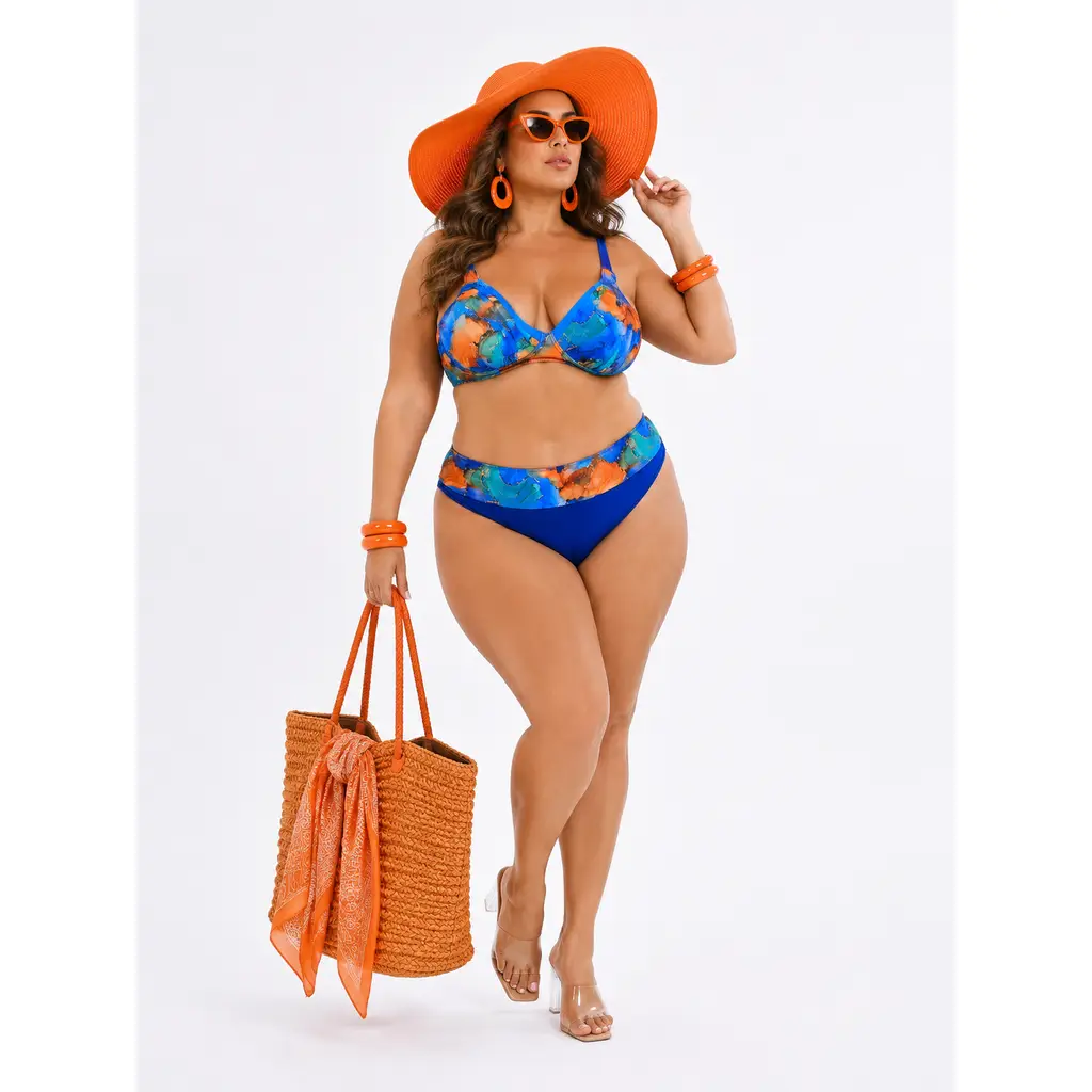 Büyük Beden Balenli Toparlayıcı Yüksek Bel Kadın Bikini Takım