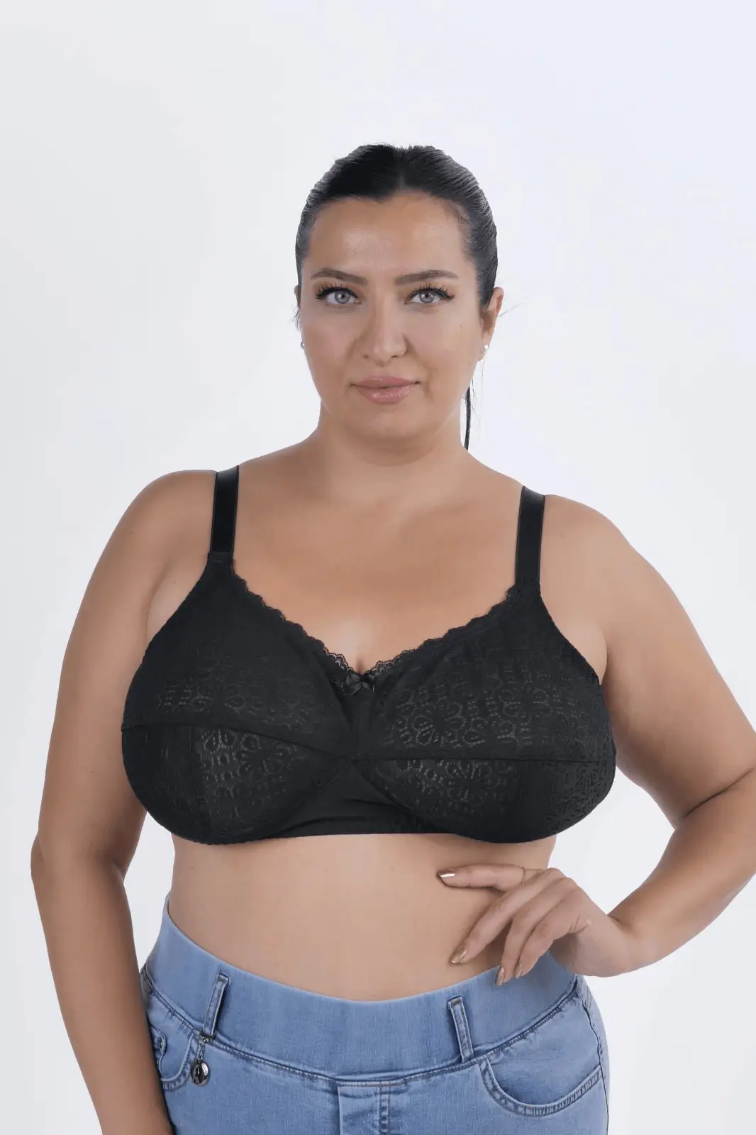 Büyük Beden Kadın Çiçek Dantelli D Cup Balensiz Geniş Askılı Sütyen Eros