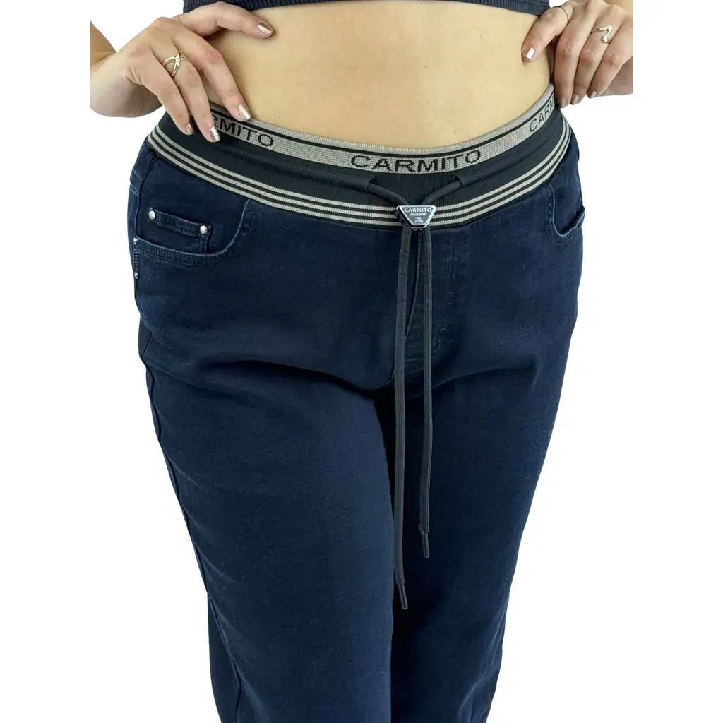 Büyük Beden Denim Mom Lastikli Yüksek Bel Kadın Pantolon - Lacivert