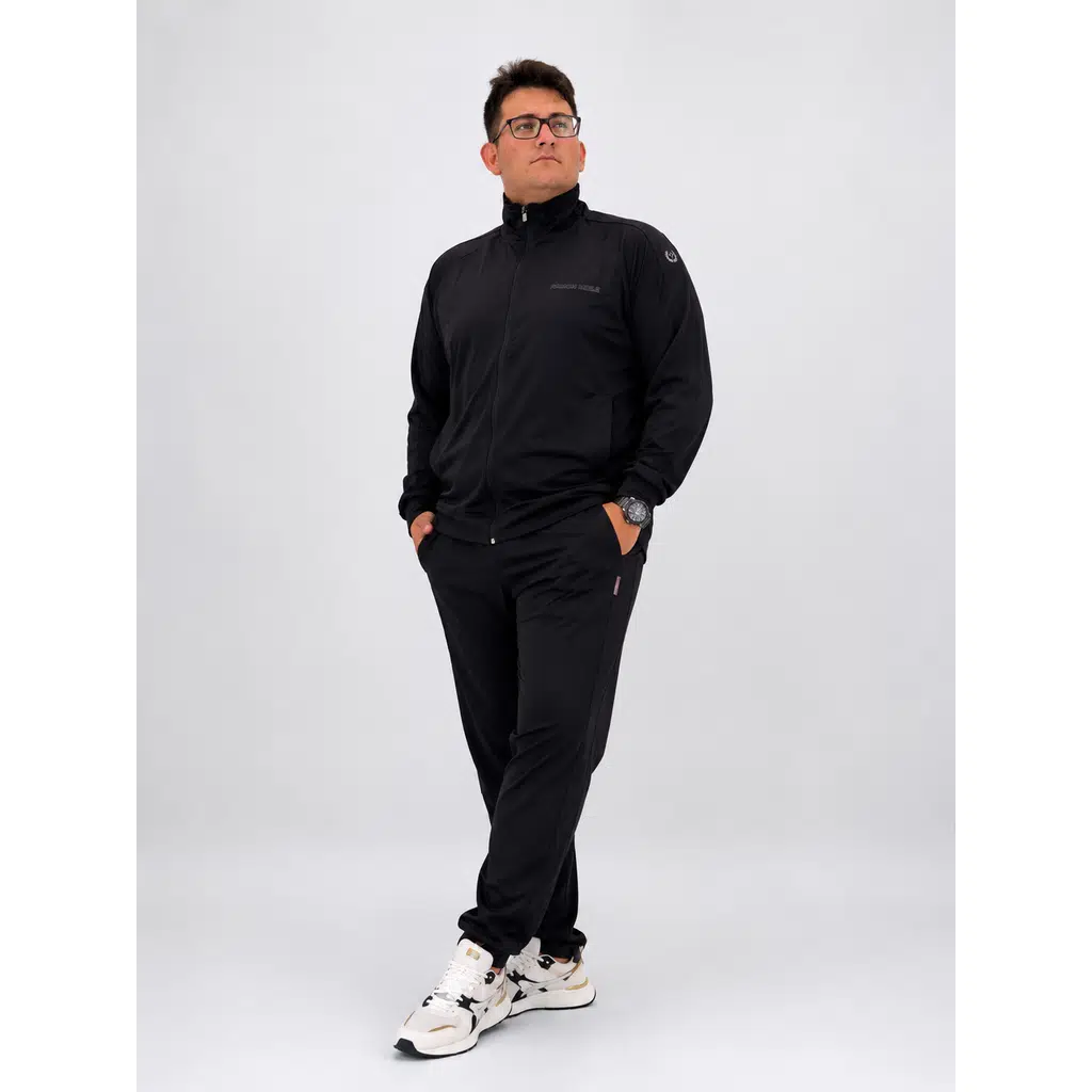 Plus Size Turkish Made Cotton Lycra Relaxed Fit Men Tracksuit Set - Black