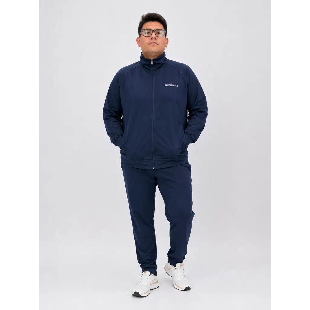 Plus Size Turkish Made Cotton Lycra Relaxed Fit Men Tracksuit Set - Navy Blue