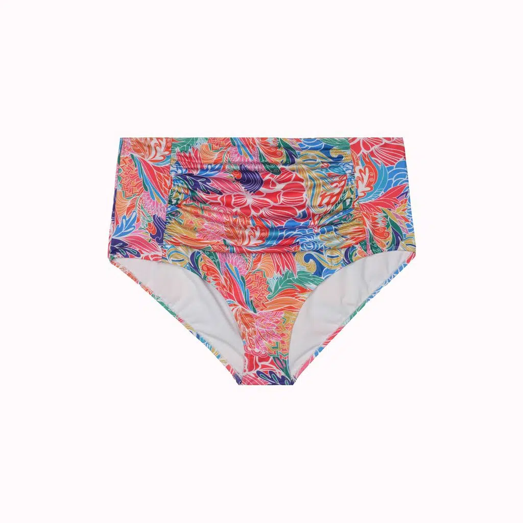 Büyük Beden Drape Detaylı Toparlayıcı Yüksek Bel Kadın Bikini Alt - Çok Renkli