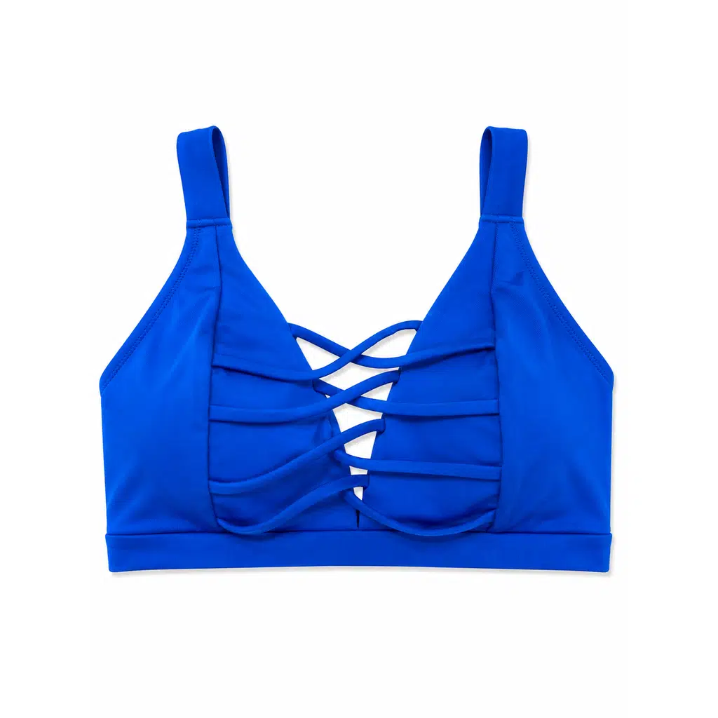 Böyük Bədən İp Detallı Toparlayıcı Tənzimlənən Askılı Qadın Bikini Üstü - Mavi