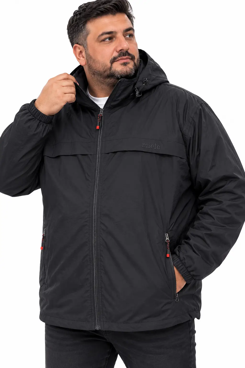 Ramon Miele Büyük Beden Erkek 2XL-6XL Kapüşonlu Fermuarlı Cepli Hafif Polyester Mont