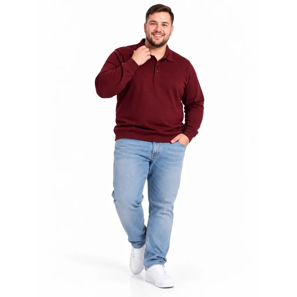Büyük Beden Polo Yaka Erkek Sweatshirt