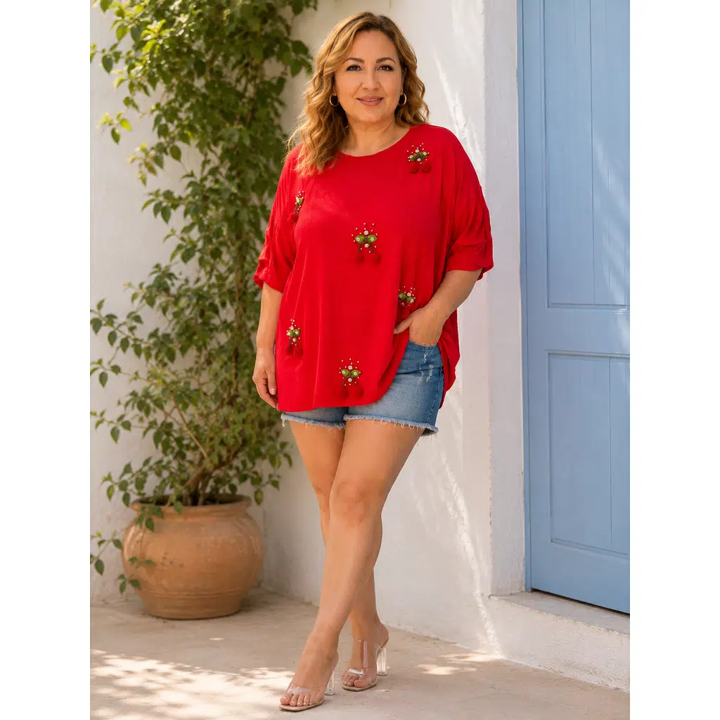 Blouse Femme Grande Taille Viscose Coupe Confort MADE IN TURKEY - Rouge