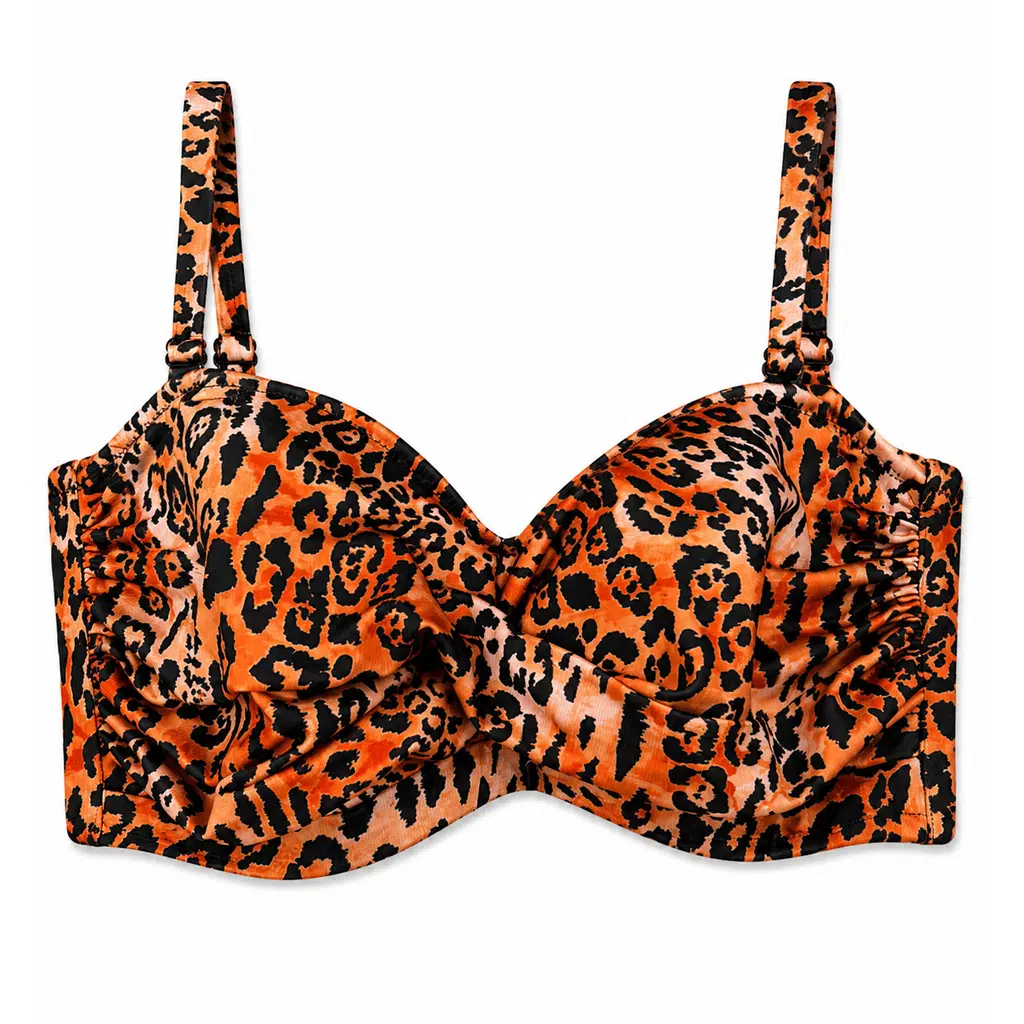 Büyük Beden Straplez Ayarlanabilir İnce Askılı Desenli Kadın Bikini Üst - Leopar