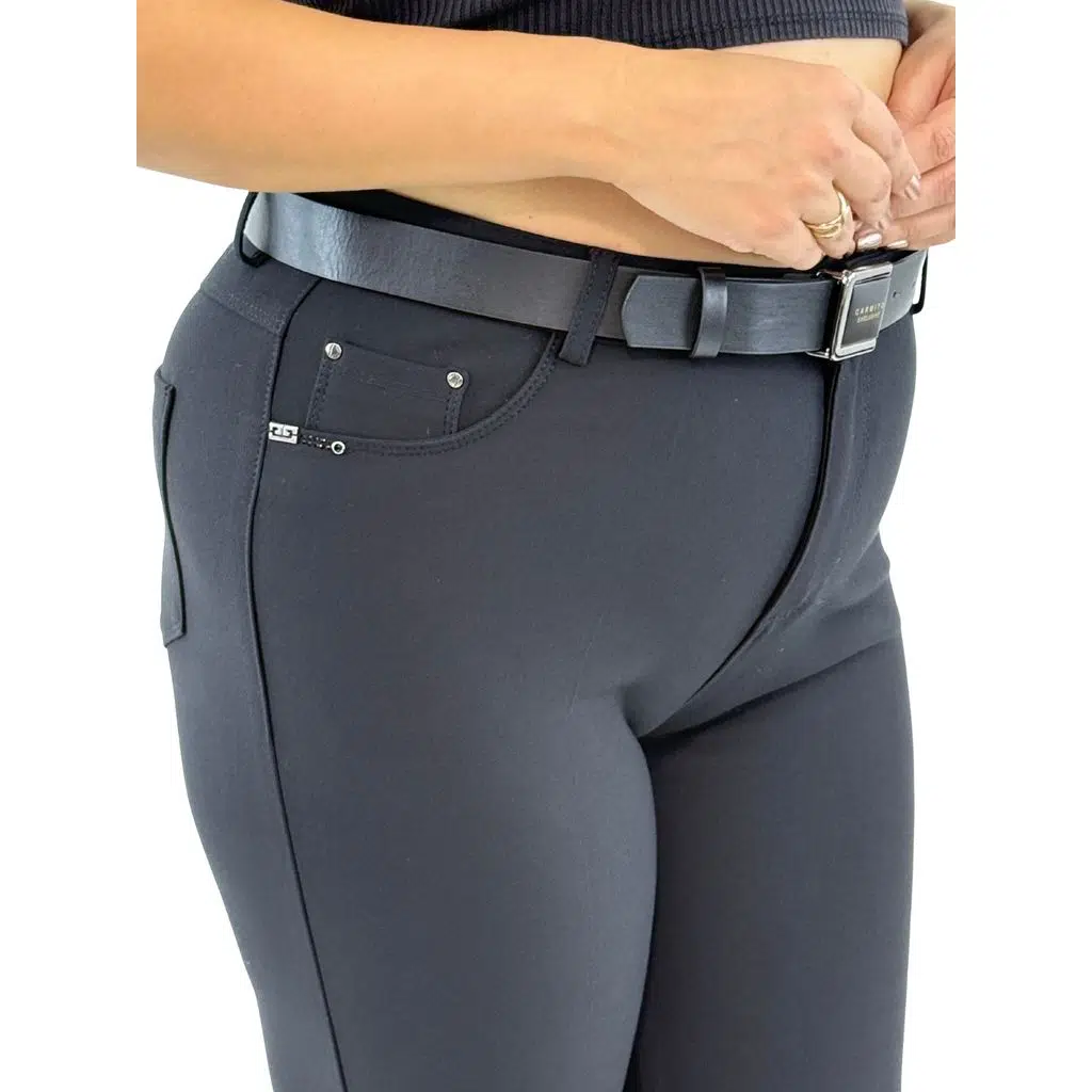 Große Größe Formende Gürtel Hohe Taille Weite Bein Strick Frauenhose - Schwarz