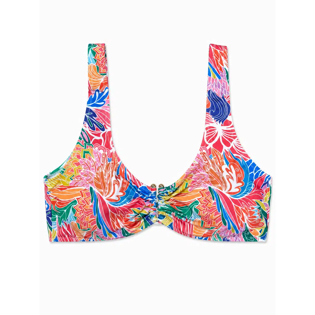 Büyük Beden U Telli Kadın Bikini Üst - Desenli