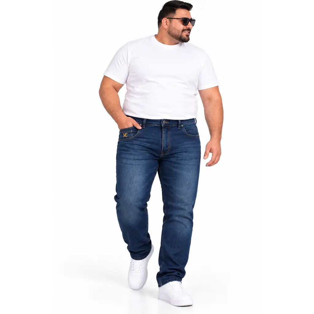 Büyük Beden Cepli Boru Paça Erkek Denim Pantolon