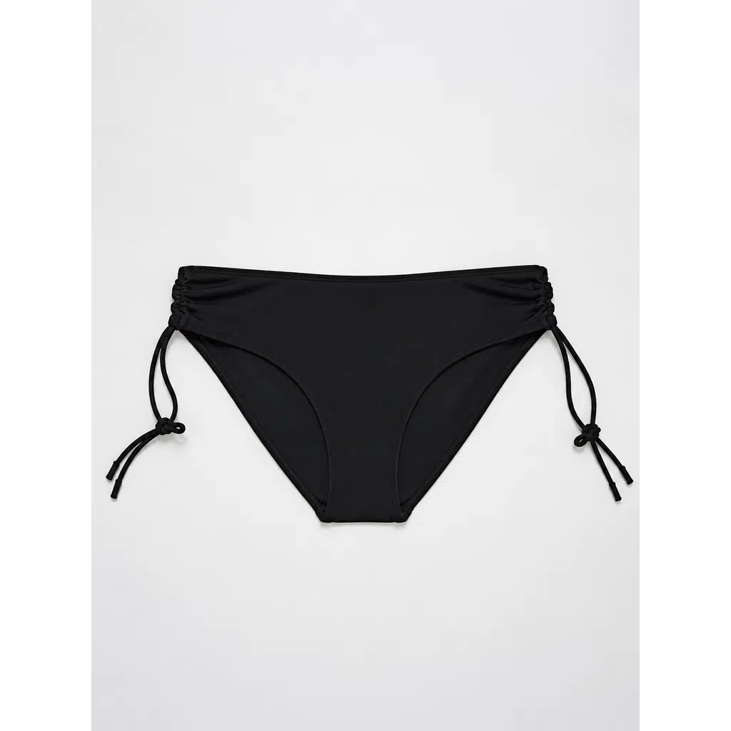 İpli Yan Bağlamalı Desenli Bikini Altı - Siyah