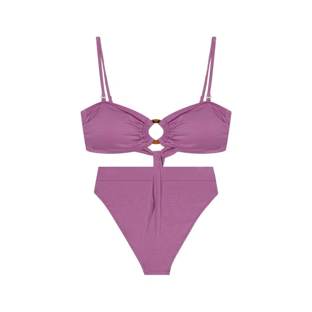 Orta Halka Detaylı Yüksek Bel İkili Bikini Takım - Lila