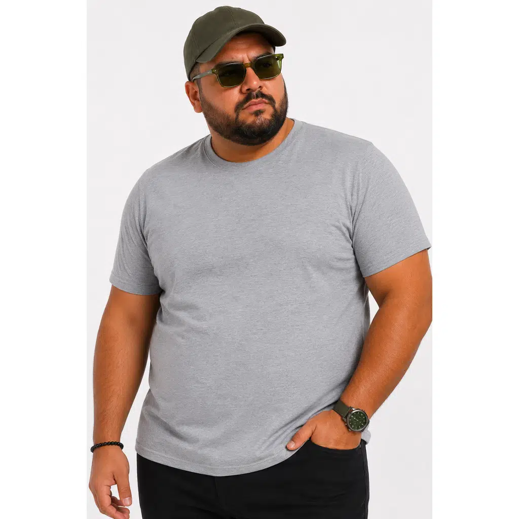Yuvarlak Yaka Erkek Battal Düz Renk Pamuklu Basic Tshirt - Gri